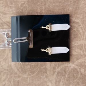 Gold tone rose quartz dangle earrings